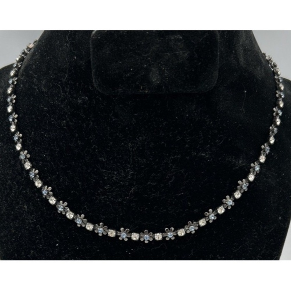 Express Rhinestone Choker Necklace Blue Clear Floral 16.25"